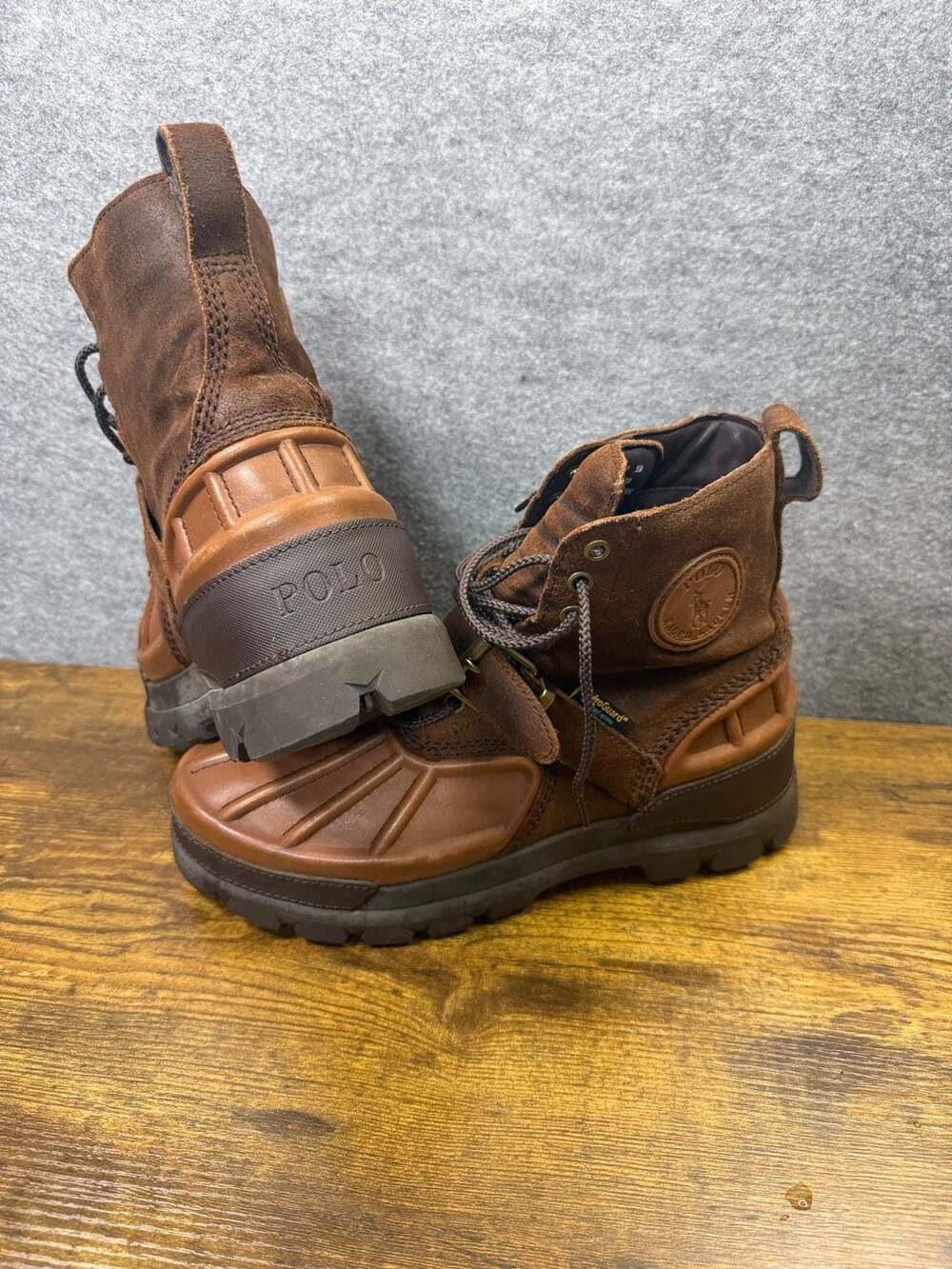 Polo Ralph Lauren Oslo High BT WP Brown Leather Suede Duck Boots Size 9.5D